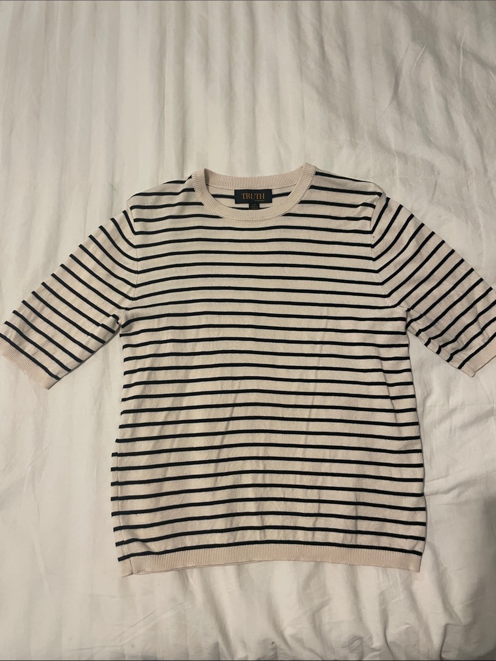 TRUTH Cream and Black Striped Short-Sleeve Sweater